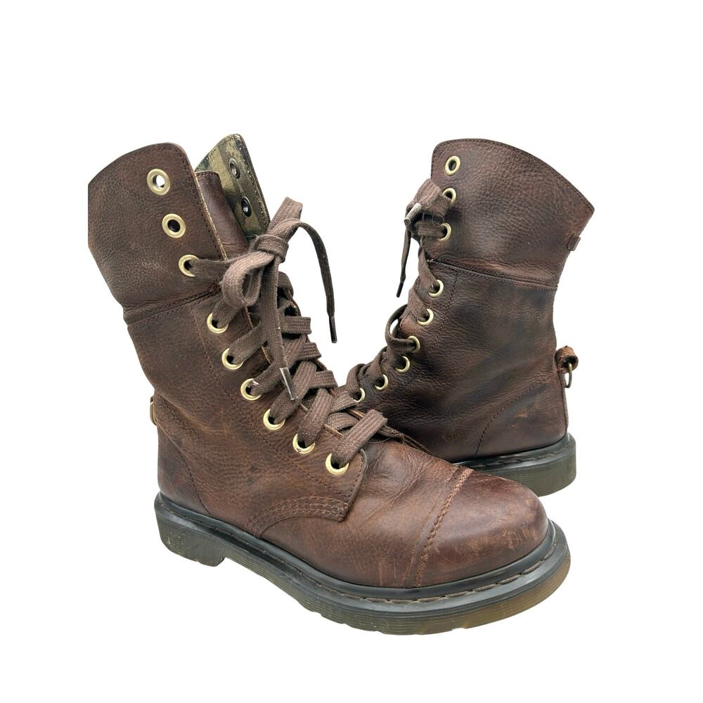 Dr Martens Brown Aimilita Triumph CAMO Fold Down Leather Combat Boots Grunge 8